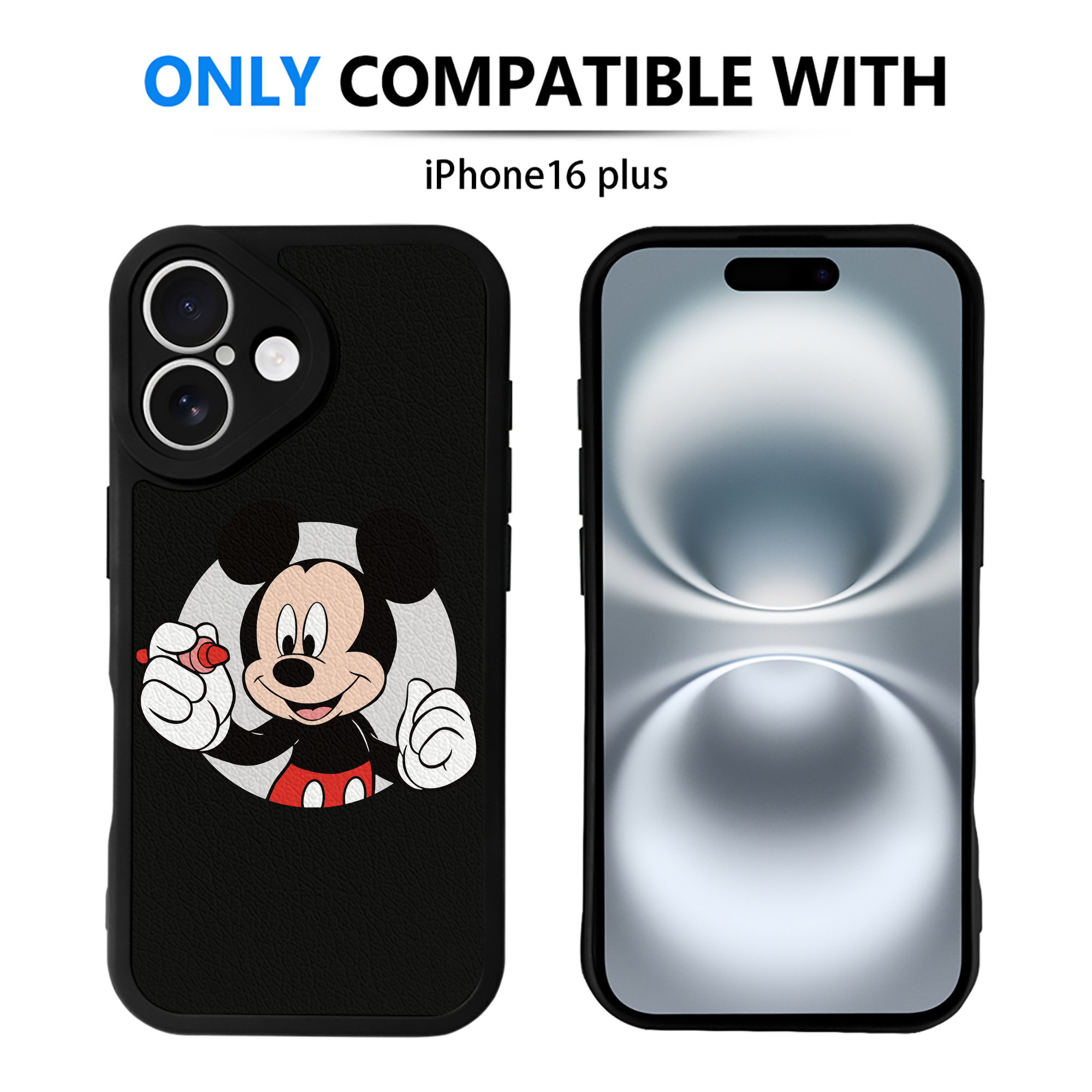 （画像用） ミッキーマウス Mickey Mouse 【iPhone 16シリーズ対応】シリコンスマホケース（レザー調） 材質：シリコン